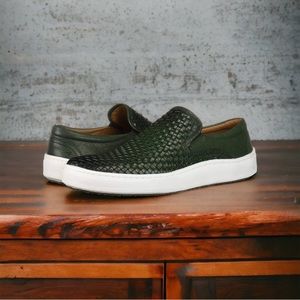 Brothers United Mens Dark Green Nappa Leather Weave Slip On Sneaker Shoes Size 7